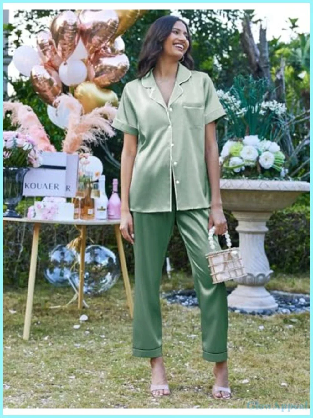 Satin Pajama Set for Women with Button Down Top - 2 Piece Sleepwear Lounge Set,